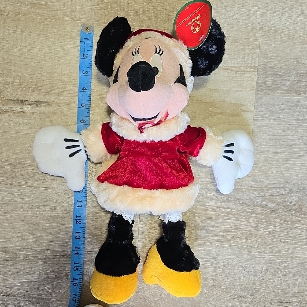 Vintage Disney Store Minnie Mouse Red Velvet Santa Suit Christmas Plush 16”